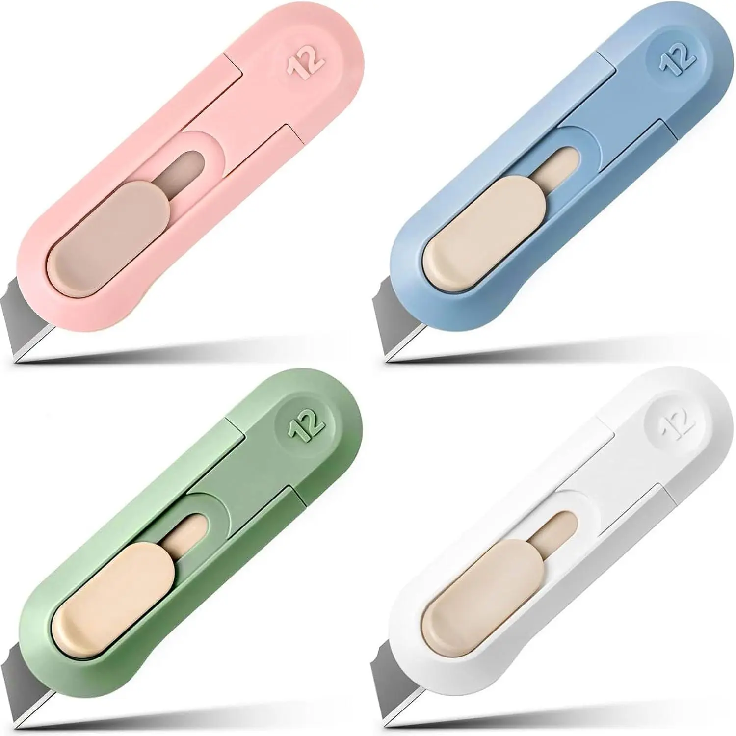 4-Pack Easy Slide Retractable Box Cutter, Cute Envelope Opener for Daily Express Boxes, Envelopes, Paper Tapes