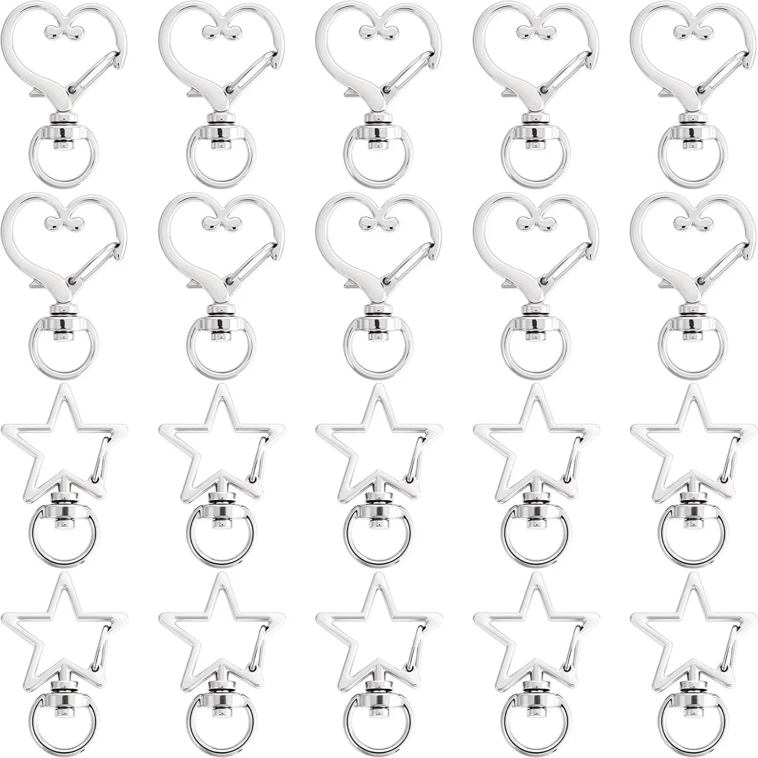 20 count  Swivel  Clasps, Heavy Duty  Heart Shaped Spring Snap Clips, Metal Swivel Lobster Clasp, DIY Accessories, Keyrings for Crafting, Keychains -