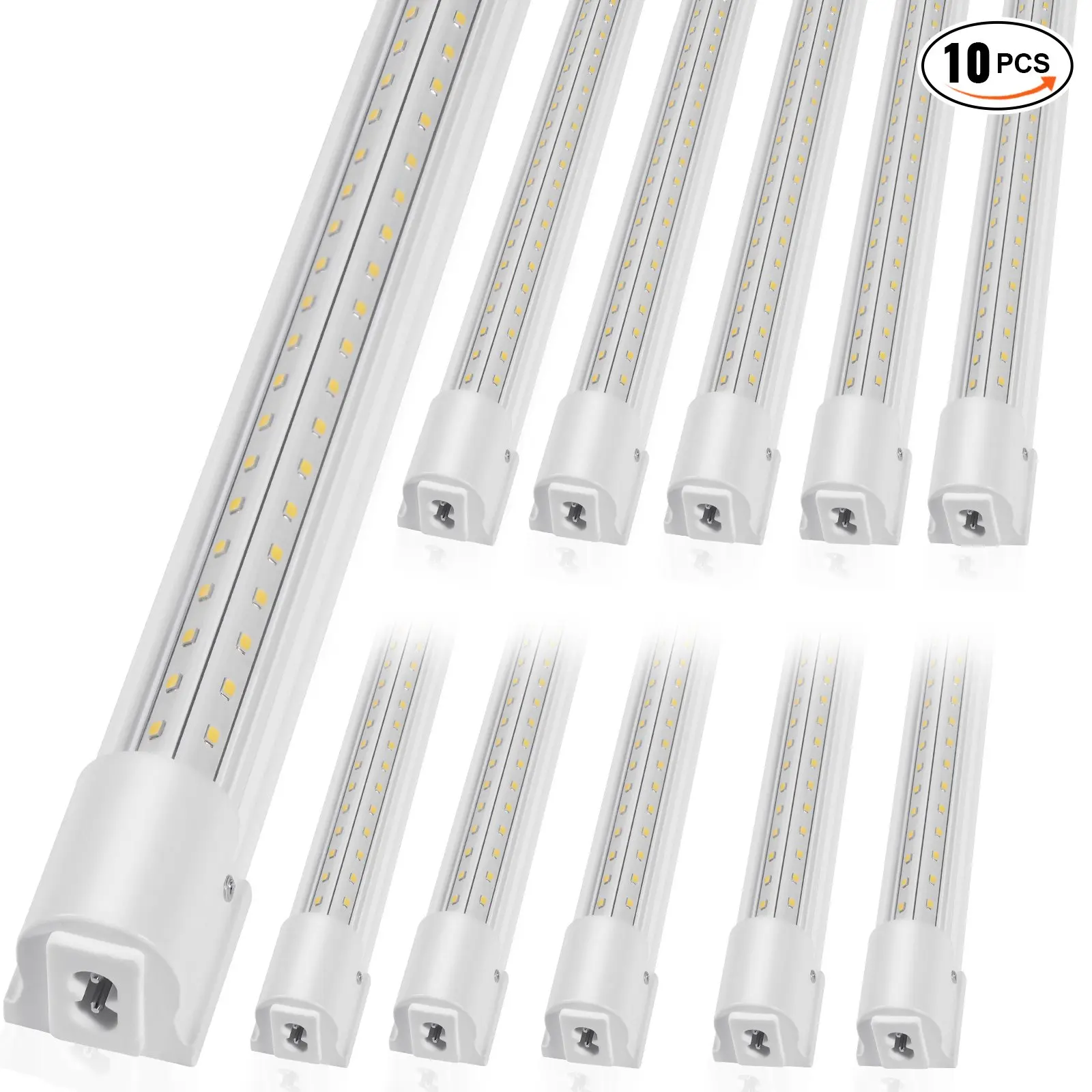 VEVOR 10-Pack 8 FT Functional Rectangular LED Shop Light Fixture with LED Chips, 80W Linkable, 10000 LM Ceiling Fixtures, 59 in Power Cords with ON/OFF Switch, 48 in Connector Cables, for Garage, Warehouse