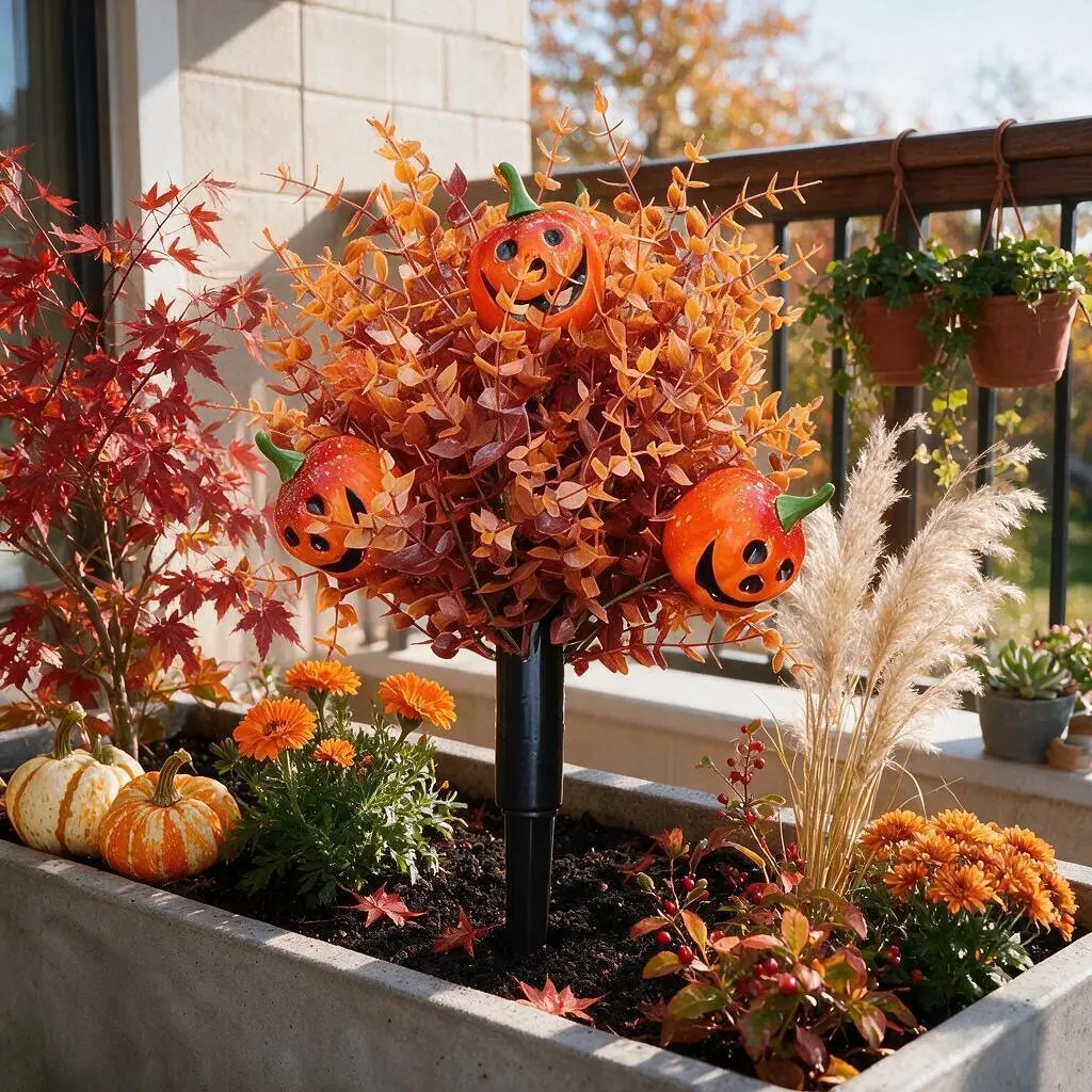 Halloween Artificial Flowers, Eucalyptus Pumpkin Ground Stake, Gothic Style Eyeball Plant Marker, Indoor Outdoor Decor, Garden Lawn Decoration