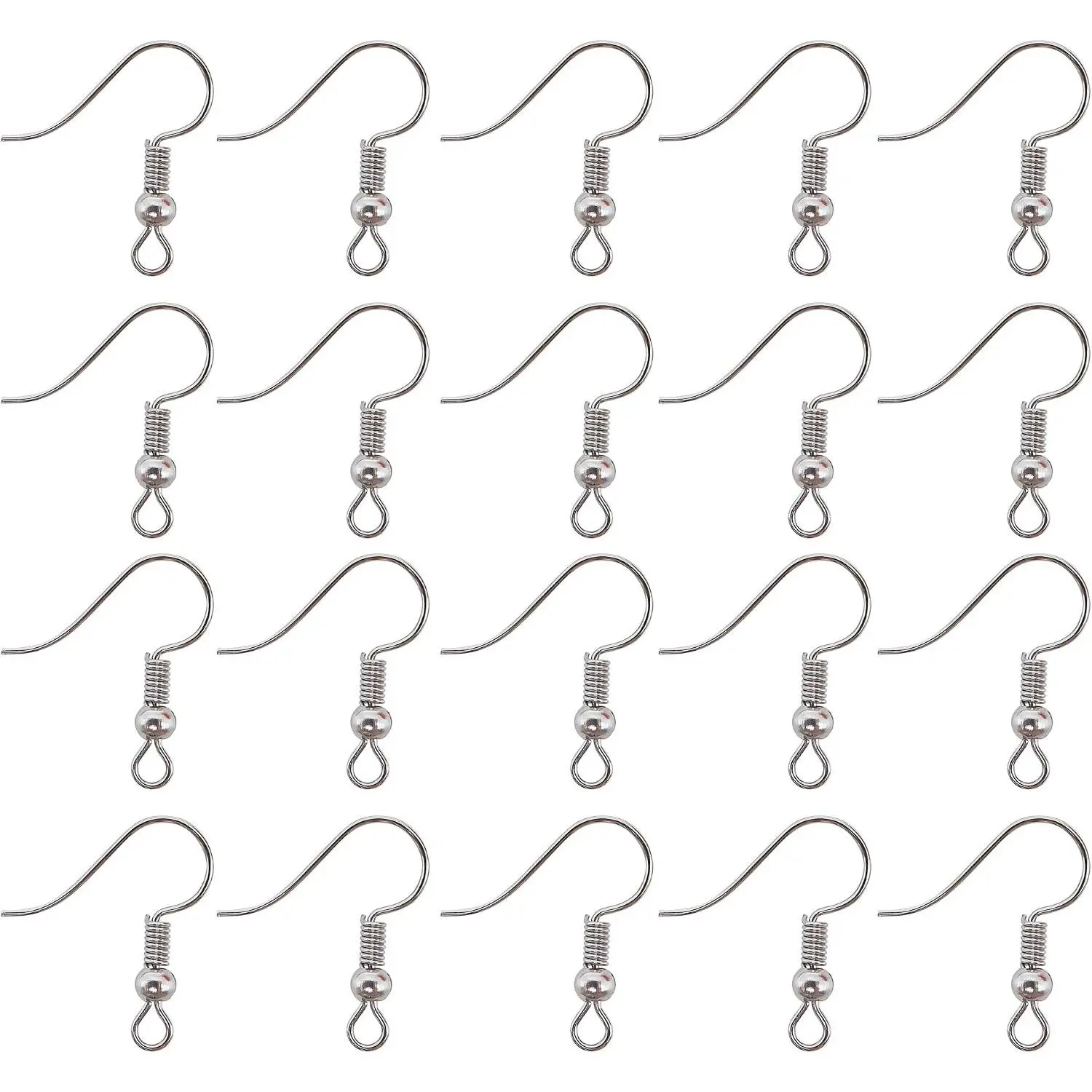 100 count Earring Hooks Hypo Allergenic  Ear Wires with Ball  Coil 18mm Nickel T Fish Hook Earrings Making Supplies  Findings