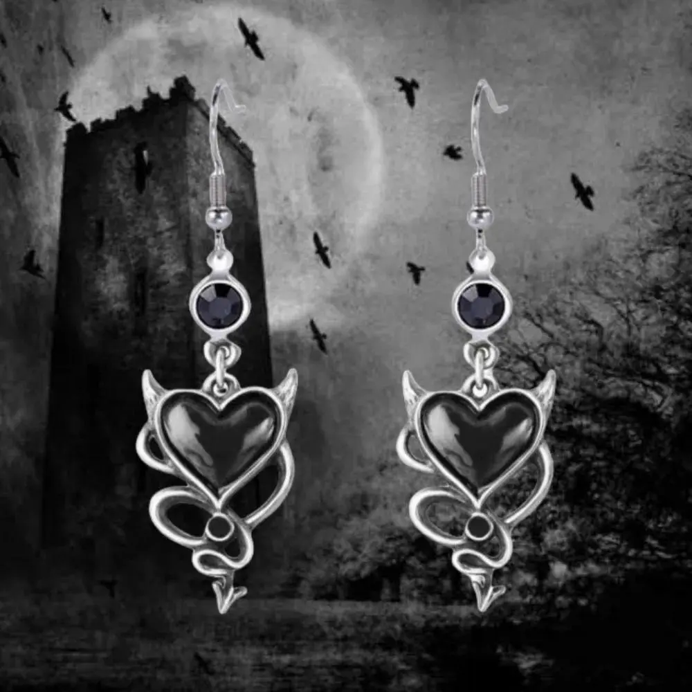 Women's Gothic Red-Black Devil Heart Dangle Earrings - Rhinestone Drip Statement Earrings, Punk Halloween Witchcore Accessories, Alternative Fashion Pieces for Cosplay, Home Spa Bathing Gifts with Absorbent Fabric Adjustable Design for Dorm Life, Easy-To-