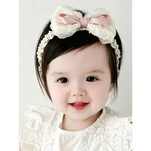 Baby Girls Hairbands Bow Lace Headband Handmade Soft Stretchy Pink Bowknot Hairbands Newborn Hairband with Bows Elastic Hair Bands  Kids Infant(Fans with Bows