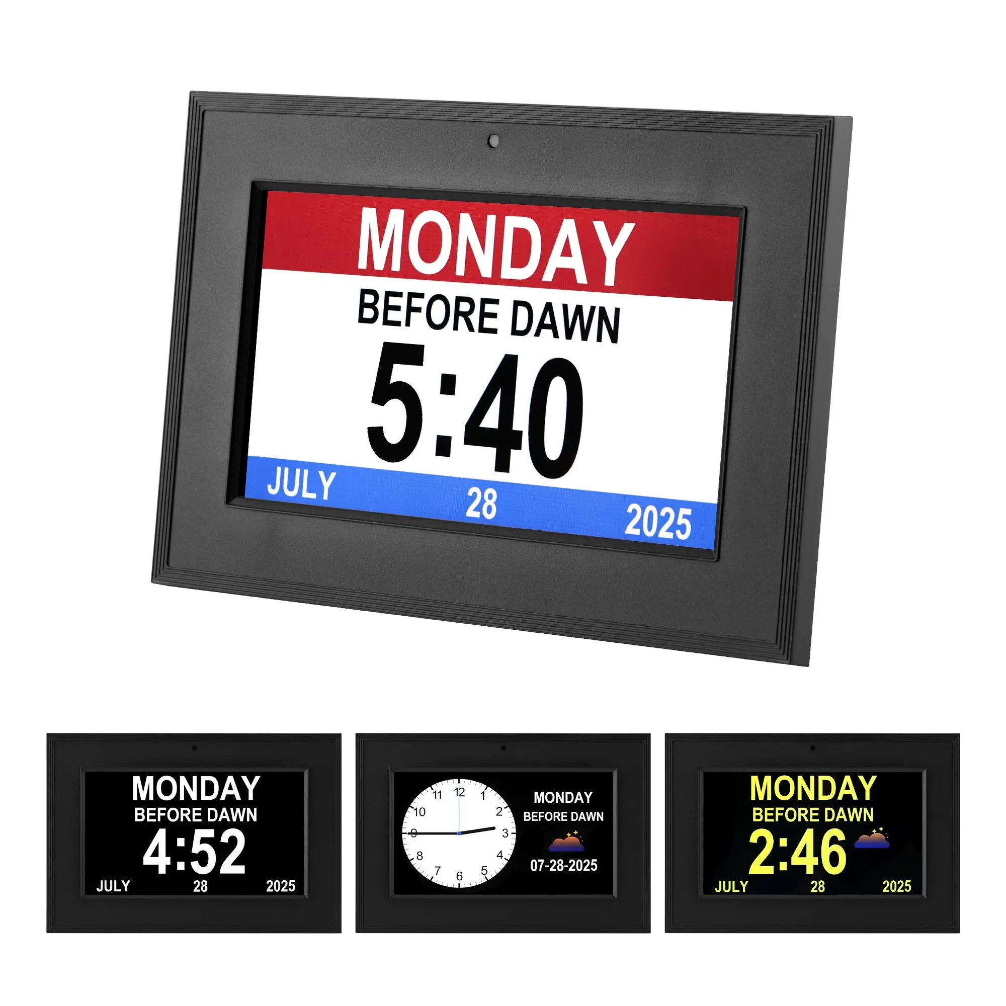 7-Inch Electronic Digital clock, USB, Large Font Display, 3 Display Modes, Many Alarms, Medication Alerts, Memory and Dementia Support for Seniors and Alzheimer Patients (Black) (Black, 7-inch)