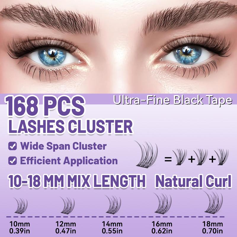 Mixed Length Eyelash Extension Kit, 1 Set Individual False Eyelashes with Tweezers & Glue, Natural Look Eyelash Extensions, Self Grafting Eyelash Clusters, DIY Lash Cluster