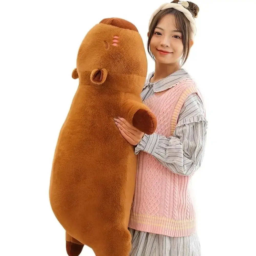 Cute Long Capybara Stuffed Plushie Pillow, Soft Fluffy Sleep Cushion Doll, Home Bed Sofa Nap Toy for Bedroom Decoration