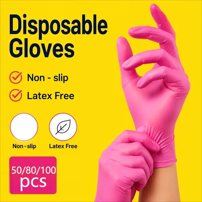 Nitrile Gloves, Latex-Free Disposable Gloves, Vinyl Disposable Gloves, Suitable for Tattooing, Painting, Pet Care, Cleaning, Household Sanitation, Machine Maintenance & Daily Use, Multi-Functional Hand Protection Supplies, 50/80/100 PCS