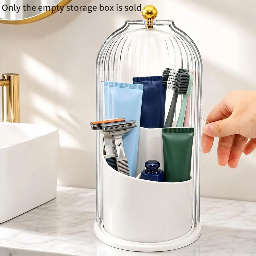Toothbrush Holders with Sliding Lid, Rotating 3 Slots Bathroom Organizer Countertop, Tooth Brush Toothpaste Holder Bathroom Counter Stand Sink Organizer Caddy for Vanity Makeup Brushes Organizer