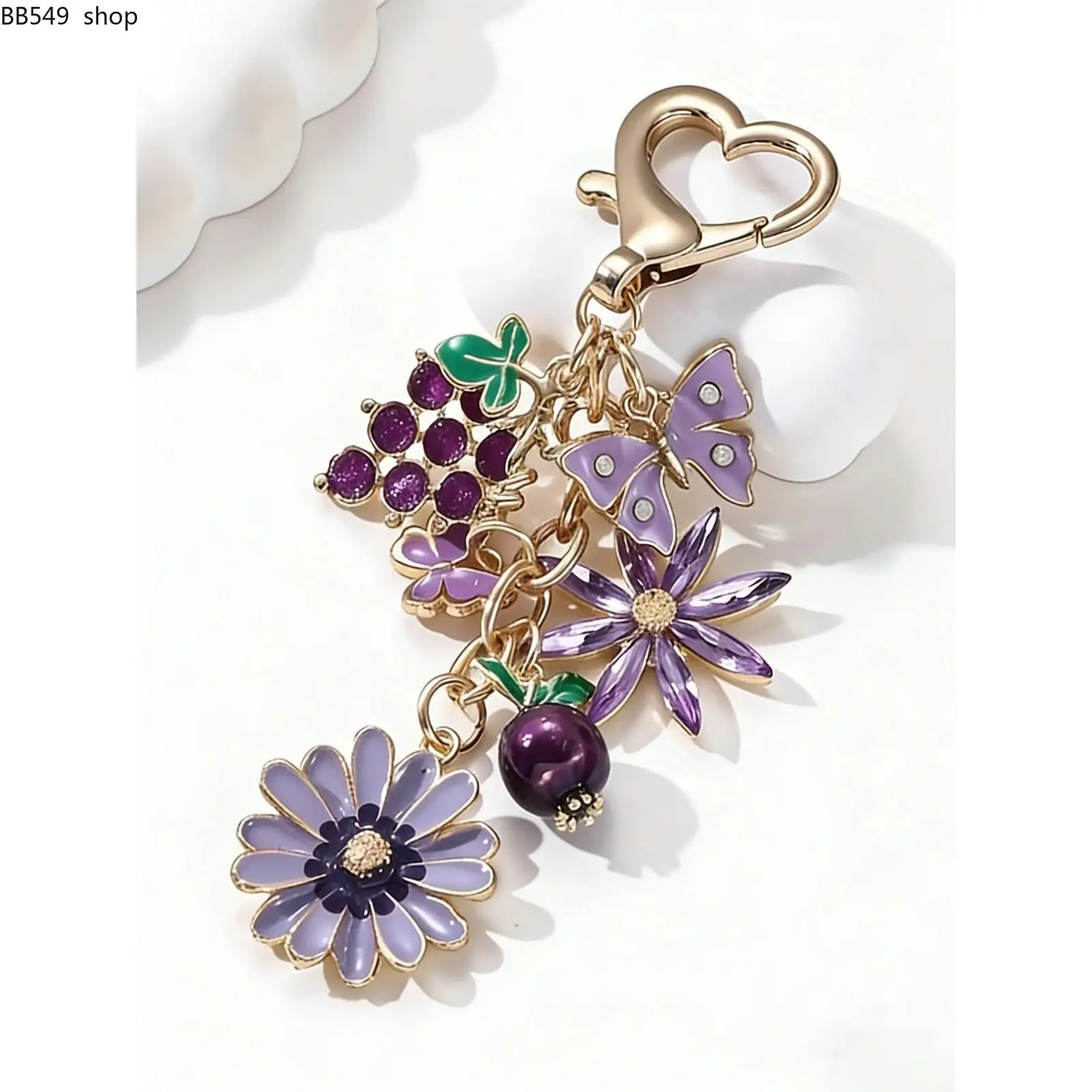 Purple Flower And Butterfly Bag Charm, Bag Accessory, Multi-Element Combination Wear-Resistant Alloy Material Forest-Inspired Freshness Girly & Sweet Style Instagram-Vibe, Gifts For Friends, Birthday Gifts, Trendy Bag Charms, Cute Bag Charms