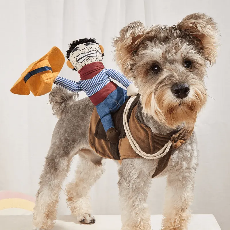 Funny Cowboy Rider Dog Costume Halloween Pet Outfits Hilarious Cowboy Riding Apparel with Adjustable Straps Holiday Dressing up Clothing for Small Medium Dogs Cats Frenchie Corgi Kitten Gift