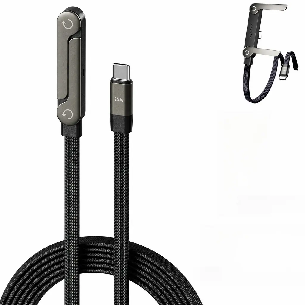 240W 2-in-1 Hidden Foldable Mobile Charging Stand with USB-C Charging Cable, Rotatable Elbow Design, Ideal for Gaming, Car Use, Chargingstand