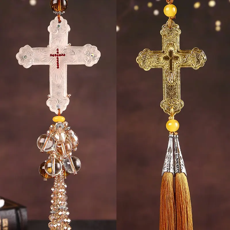 High-End Crystal Cross Car Pendant, Elegant Vehicle Interior Decor, Safety Symbol Charm, Stylish Dashboard Ornament, Perfect Gift Idea