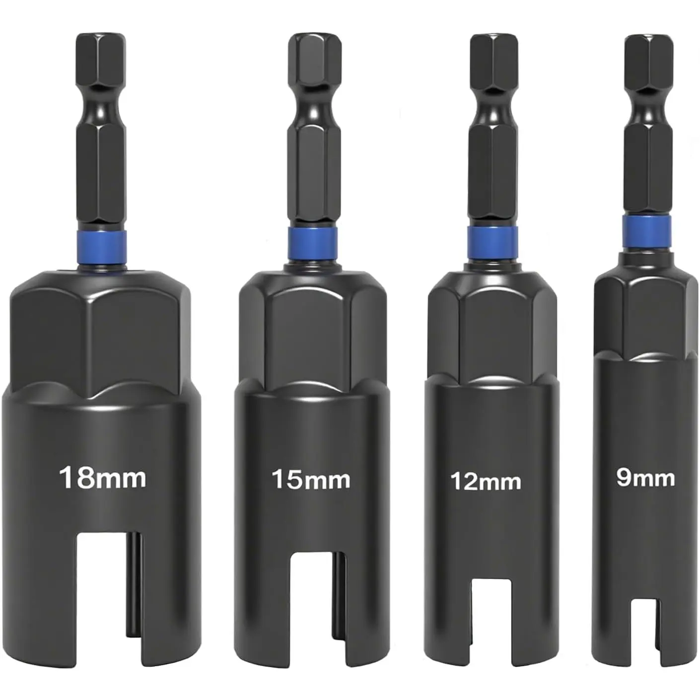 GJANSH Wing Nut Driver Set -4 Pcs, Wing Nut Driver Bit, 9mm 12mm 15mm 18mm, 1/4” Hex Shank Wing Nut Driver Bit Set, Durable CR-V Steel, Wire Twisting