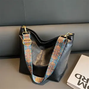 Vintage Slouchy Hobo Crossbody Bag for Women, Faux Leather Purse with a Boho Printed Adjustable Wide Strap, Large Capacity for Travel & Shopping, Bag For Purchase