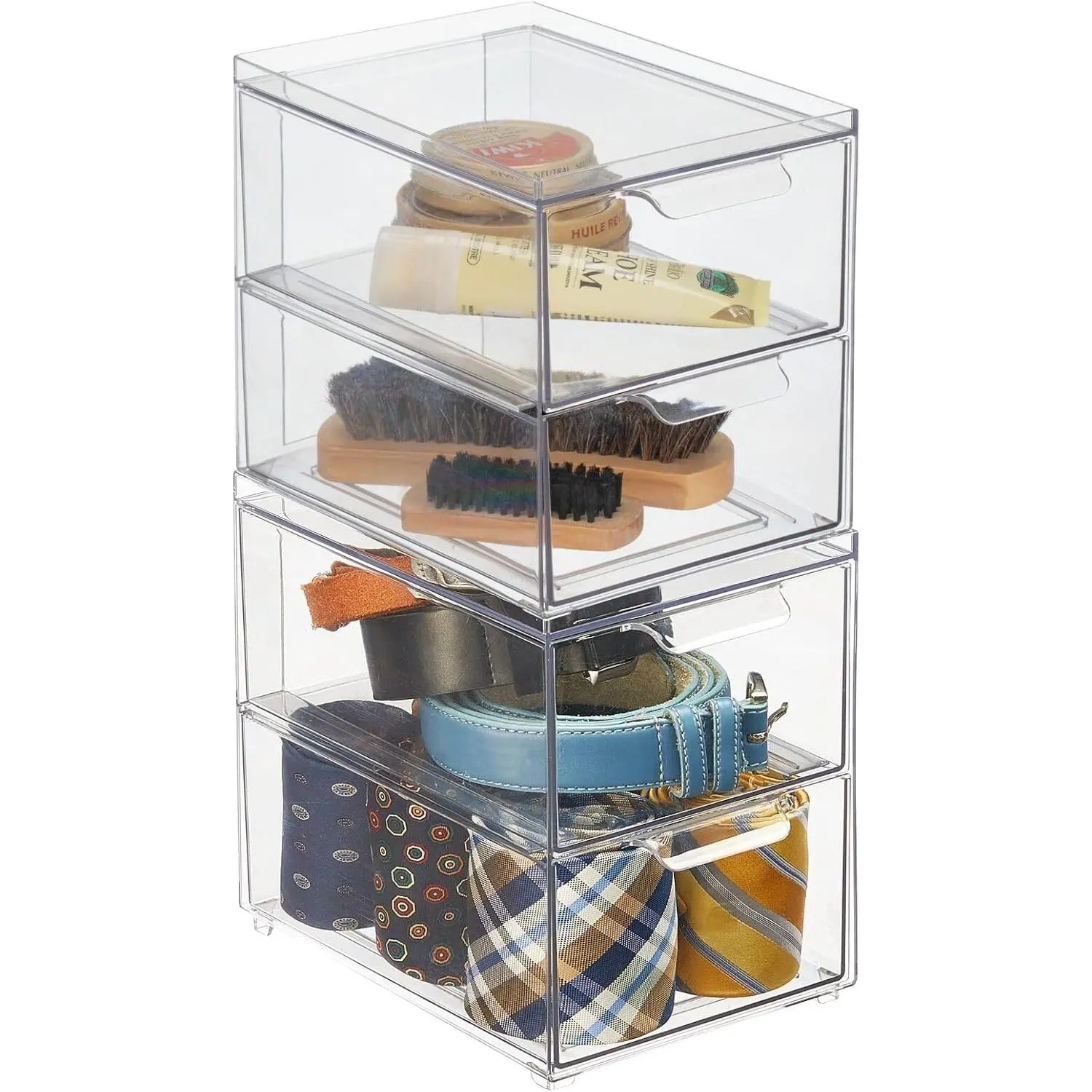Stackable Storage Containers Box with 2 Pull-Out Drawers - Stacking Plastic Drawer Bins for Closet Organization, Linen, Coat, Bedroom or Entryway Closets - Lumiere Collection - 2 Pack - Clear