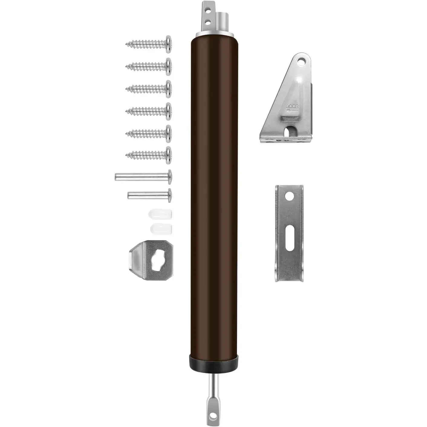 Screen and Storm Door Closer Kit, Heavy Duty Pneumatic Screen and Storm Door Closer, Screen and Storm Door Push Button Latch Set  Kit, Adjust Smooth Closing Speed (Brown)