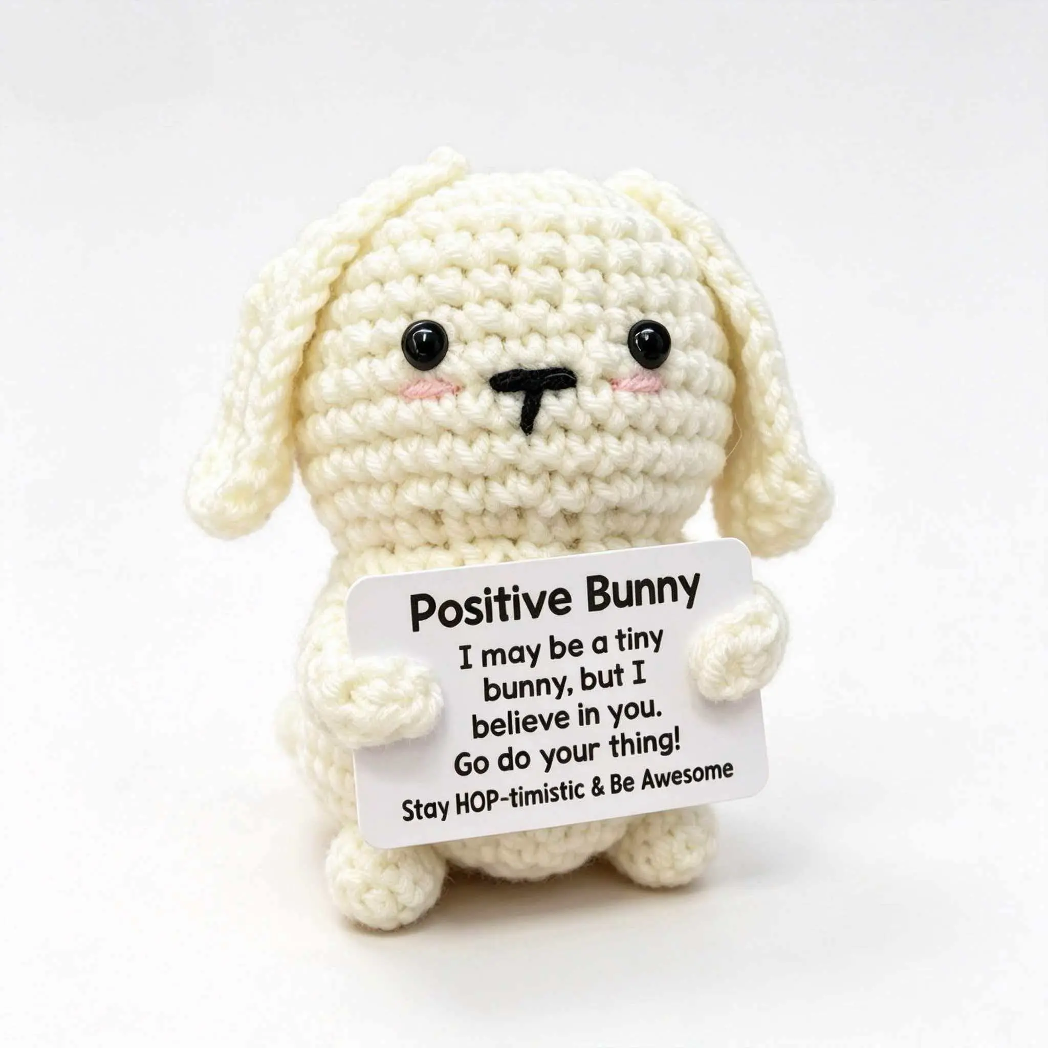 1pc This Exquisitely Hand-Crocheted Adorable Bunny Toy Is A Positive And Inspirational Mini Bunny Gift. It Comes with A Complimentary Positive Energy Card And Is Perfect for Gifting To Colleagues, Family, Or Friends. Amigurumi