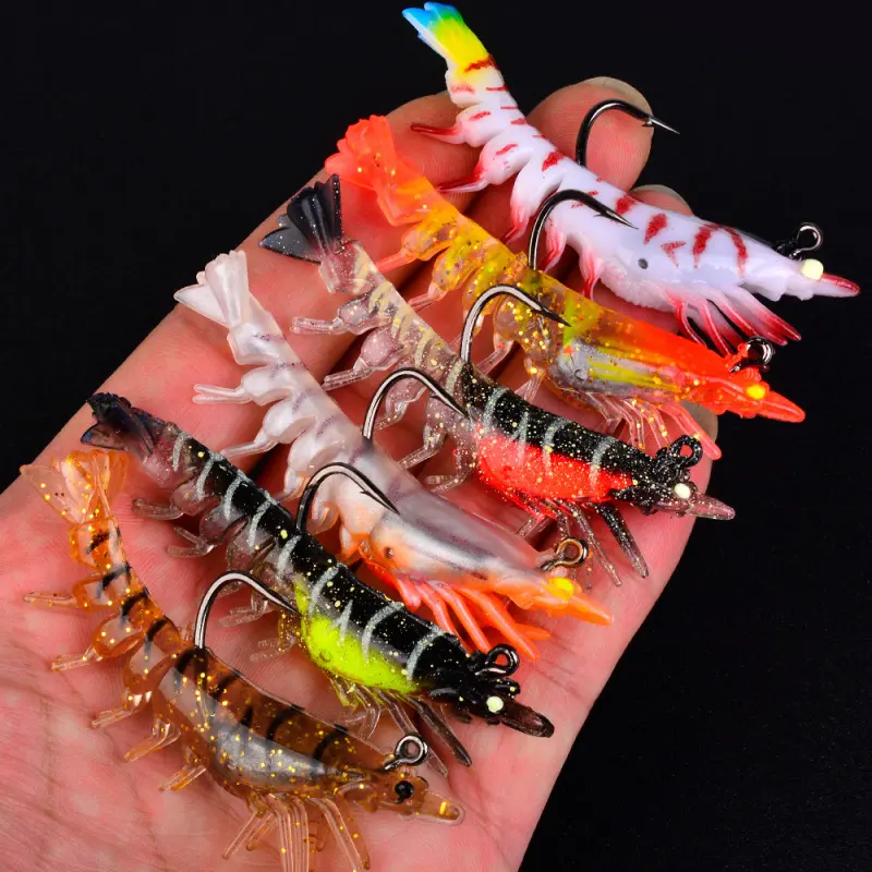 6-piece set of simulated large shrimp lure bait, 7cm 9.8g lead-filled shrimp, soft shrimp lure, multi-section shrimp lure bait