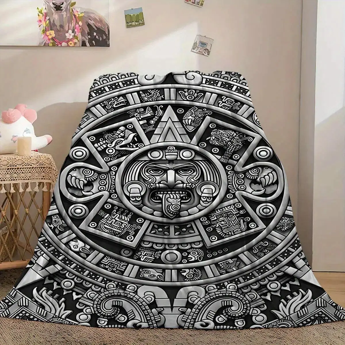 Cozy Blanket Throw, Soft Warm All-Season Flannel Plush Totem Print Blanket - Vibrant Intricate Design, Baby Blankets and Adult Blankets, Ideal Decorative Throw for Sofa, Bed, Perfect Home Decor & Gift for Birthdays, Holidays birthday gift Comfort Blanket