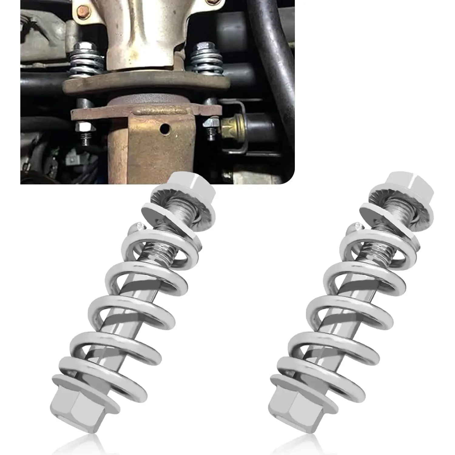 2PCS M10x1.25 Exhaust Manifold Bolts Exhaust Flange Bolts Muffler Repair Kit with Springs Universal Automotive Exhaust Accessories Reduce Vibration Fit Most Cars
