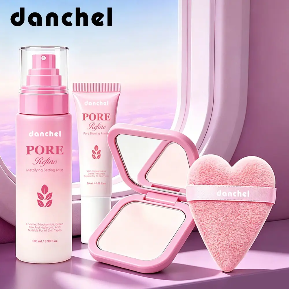danchel Pore Refine Blot & Porefect Set, All-in-One Makeup Kit, Includes Pore-Blurring Primer, Mattifying Setting Mist & Oil-Absorbing Pressed Powder, Long-Lasting Wear for Oily & Pore-Prone Skin