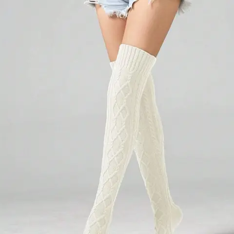 Women's Thigh-High Socks, Over-The-Knee Long Socks, Warm and Comfortable Winter Wear, Ladies Fashion Footwear Accessories, Plain Casual Socks