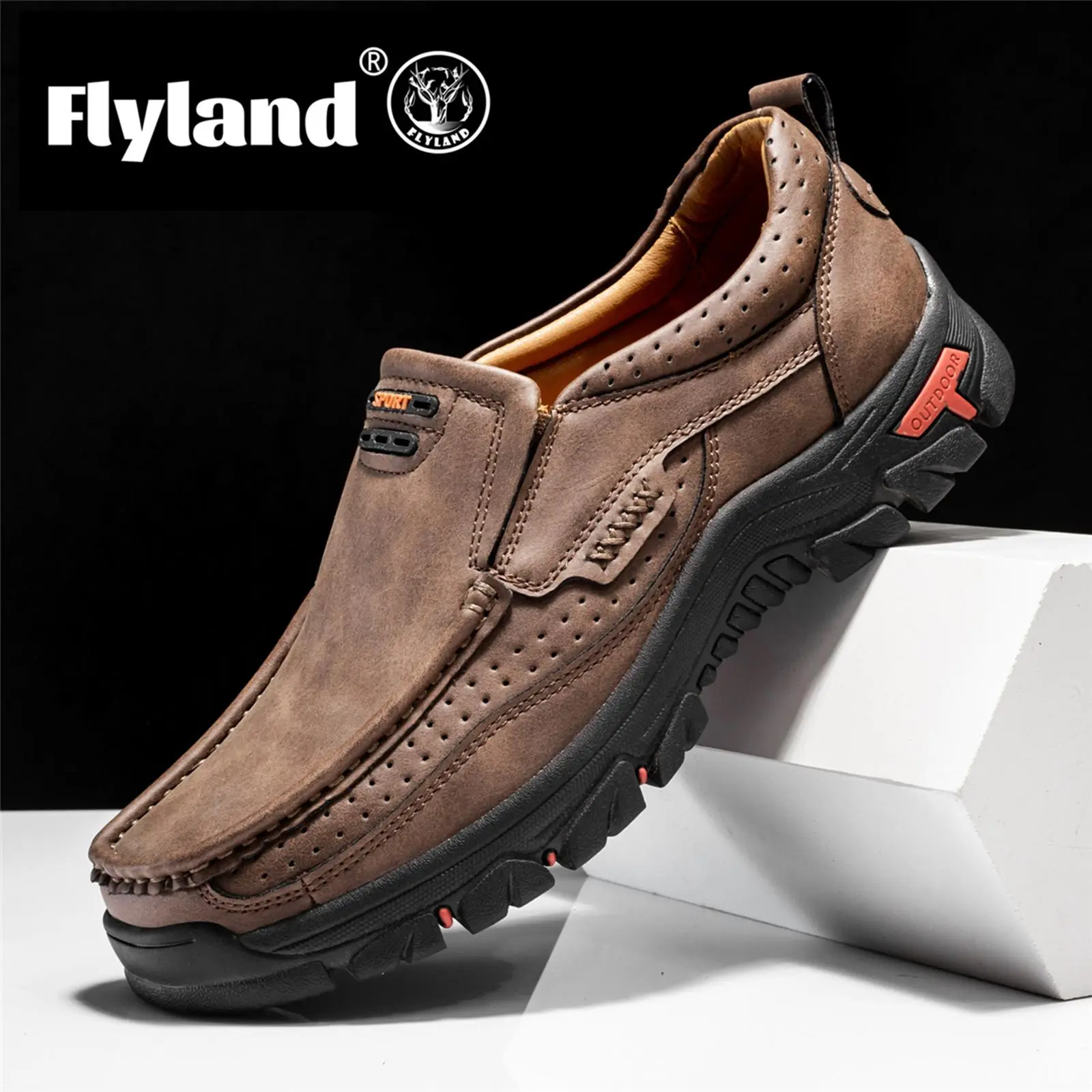 Men's Casual Slip On Loafers, Vintage Handmade Shoes with a Geometric PU Pattern and Flat Rubber Sole for Work, Footwear, Ankle