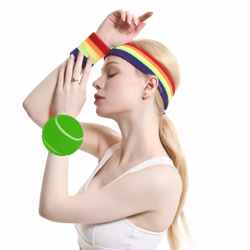 Rainbow Sports Set: Wristband & Headband Combo, Sweat-Absorbing Striped Towel, Ideal for Badminton Tennis Basketball Table Tennis