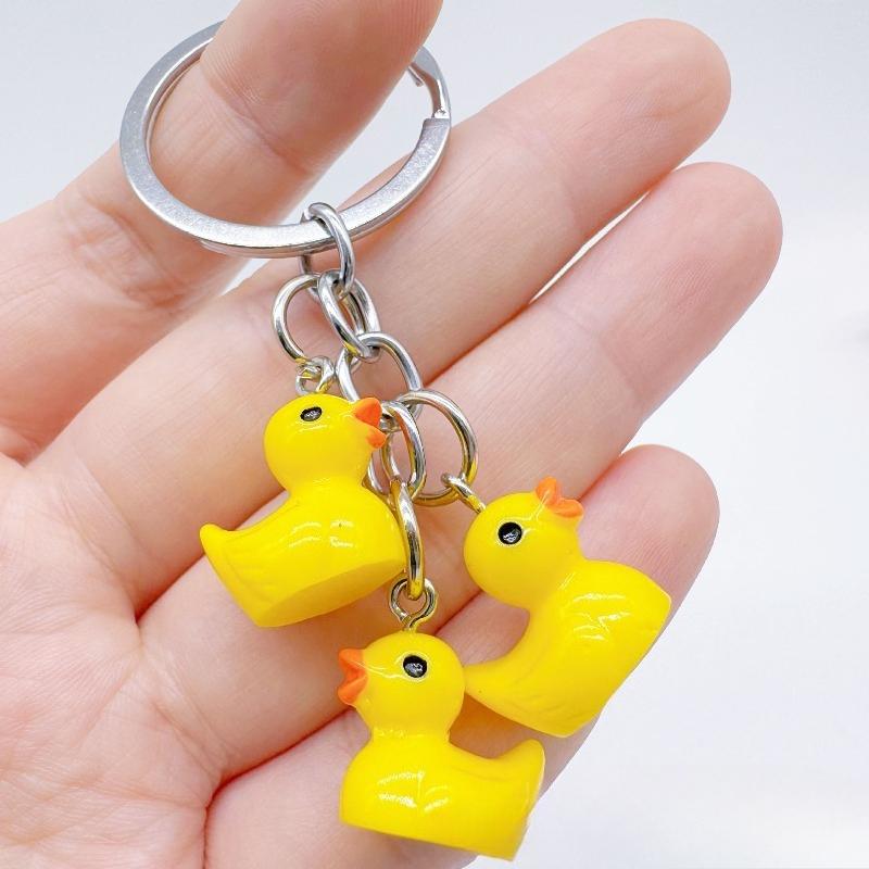 Cute Mini Yellow Duck Keychain, 3D Resin Duck Family Bag Charm, Adorable Rubber Ducky Key Ring for Backpack Purse Accessory