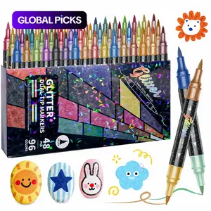 96 Color Dual Tip Glitter Markers Set, 12/24/36/48 Metallic Sparkle Pens, Water-Based Ink, Non-Toxic, Ideal for Cards, Crafts, Doodling, Adult Coloring Books, Art Materials, Crafting Supplies #GLOBAL PICKS