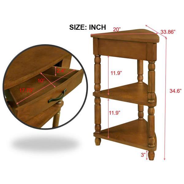 33.8'' Small Triangle Corner Table, Wood Corner Side Table for Small Spaces/ Living Room, 3 Tier End Corner Table with Solid Wood Legs, Brown(High end and high-quality)