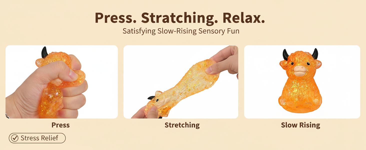 Cute Mini Highland Cow Squishy Toy, Slow Rising Stress Relief Fidget Sensory Toy, Ideal Easter Basket Stuffer Gift for Cow Lovers