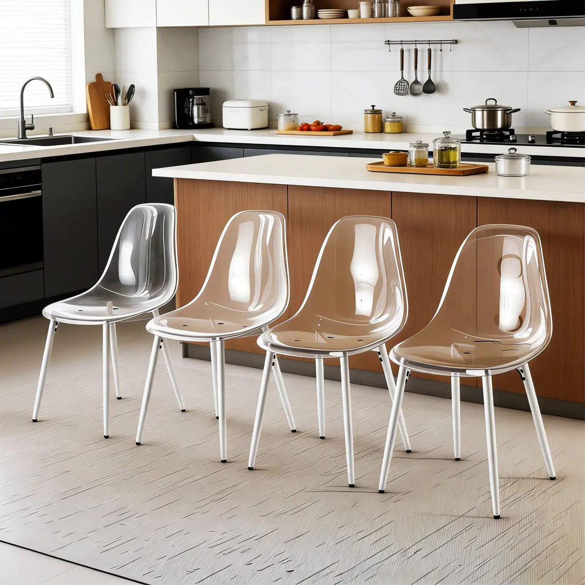 PET CHAIR 4PCS,Contemporary Transparent Dining Accent Chair, Clear Shell Metal Legs Desk Chair for Kitchen Apartment Cafe Office, Easy Assembly Stain Resistant Vanity Side Chair