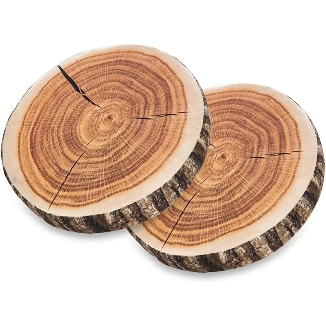 Decorative Round Throw Pillow, 3D Digital Print Comfortable Funny Cute Wood Log Pillow, Circle Seating Floor Cushion for Home Couch Sofa Bedroom Living Room Decor, Stump, 2 Pack