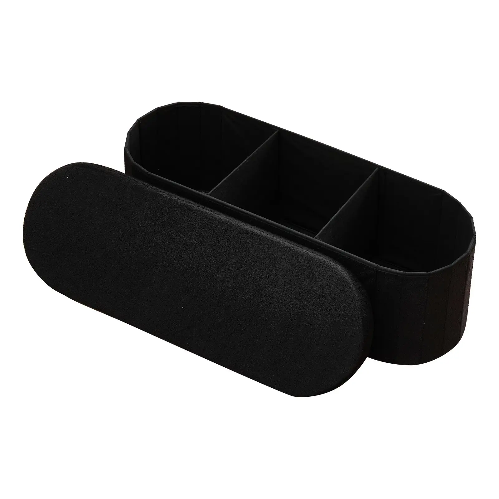 VEVOR Oval Storage Ottoman Bench, Foldable Teddy Fleece End of Bed Bench, Folding Upholstered Bed Ottoman Chest with Large Storage Space, Supports 660 lbs, for Living Room, Bedroom, Entryway, Black