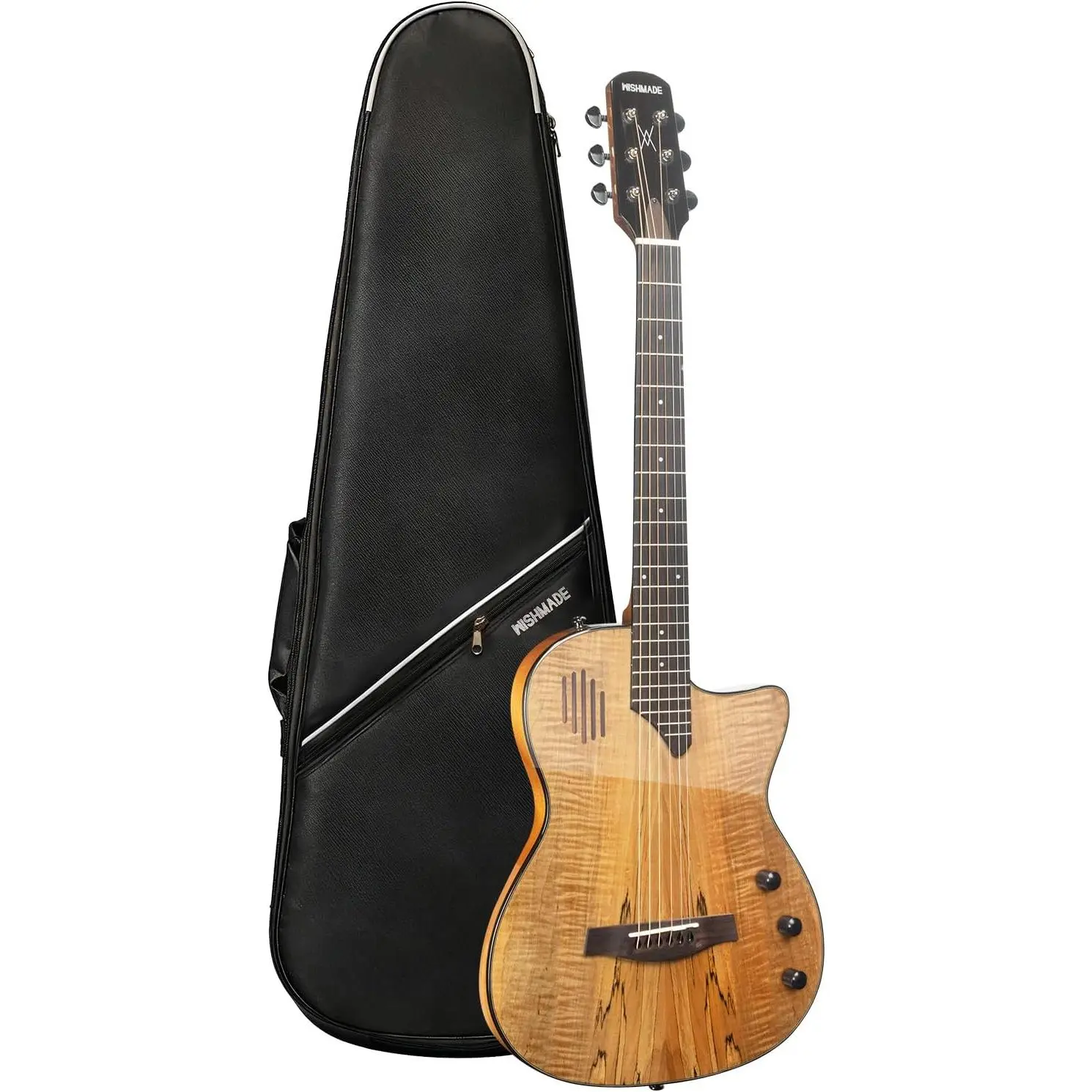 WishMade Steel String Acoustic Electric Guitar Semi Hollow Body NAT |   Spalted Mahogany top,rosewood fingerboard,EQ, built-in pickup, for classical, jazz, flamenco, for Adults Teens Beginner