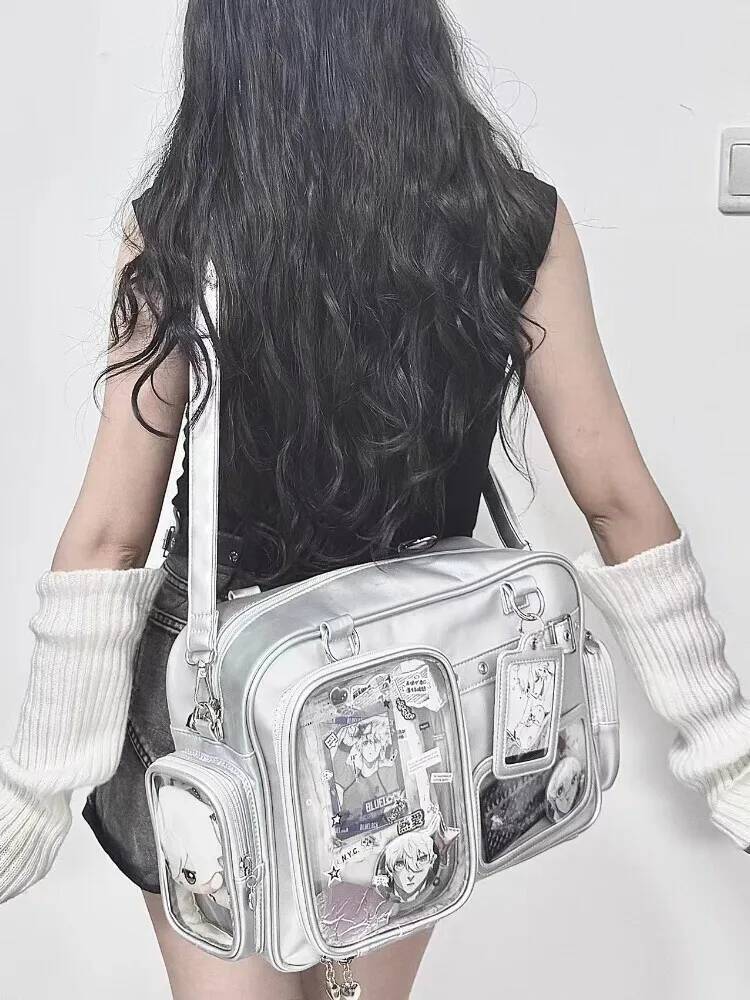 Y2K New Cute Ita Bag Concert Large Capacity Backpack Lolita Girl Transparent Shoulder Bag DIY Badge Display Casual Crossbody Bag