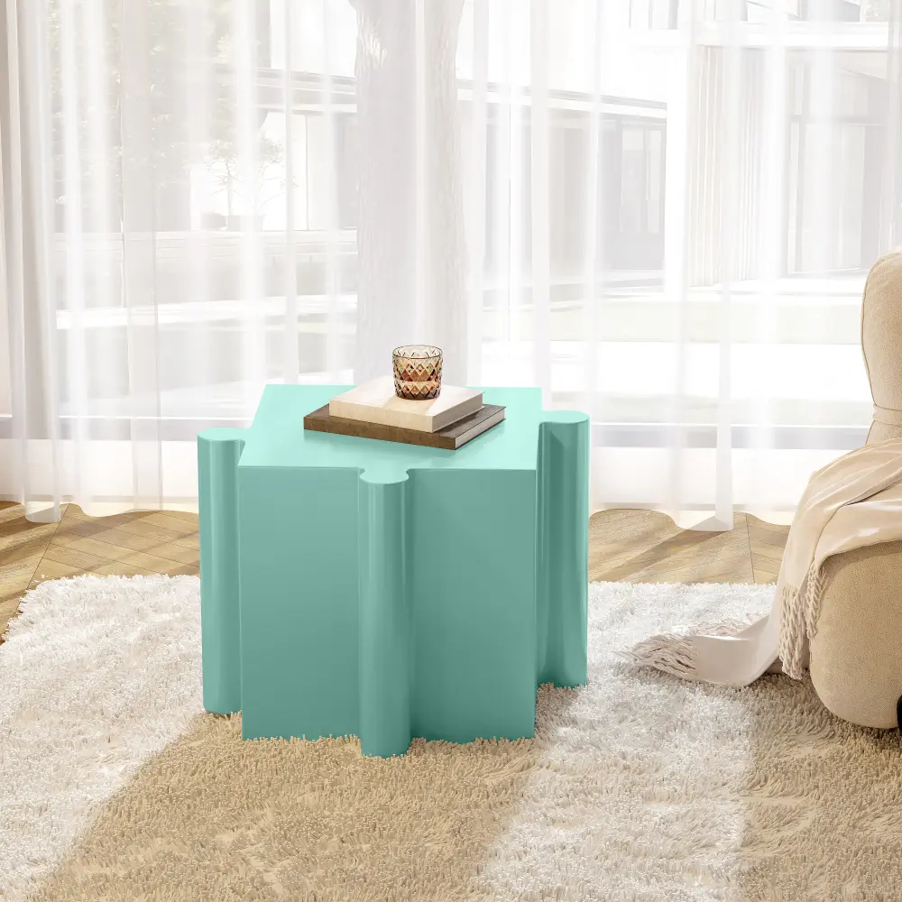 Puzzle Art Side Table, Modular MGO Accent Table with Convex Edge Design, Indoor Outdoor Coffee End Table, Modern Decorative Patio Side Table, Customizable Mix & Match Tables for Living Room, Garden, Balcony & Home Decor, Light Green
