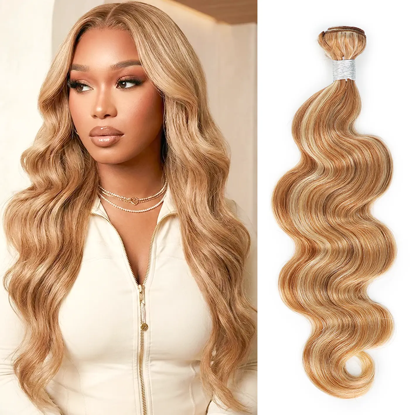 Rhiso Hair 27/613 Highlight Body Wave Bundles Human Hair Bundle Two Tone Color 27 Mixed With Blonde Bundle Ombre 613 Body Wave Bundles hair extensions