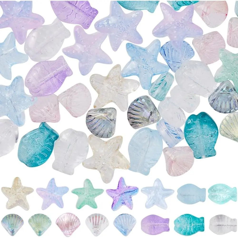 1 Box 150 count Starfish Beads Fish Glass Sea Shell Beads Bulk Blue  Green Summer   Charms Double Sided Loose Spacers for  Making Kits DIY Craft Supplies