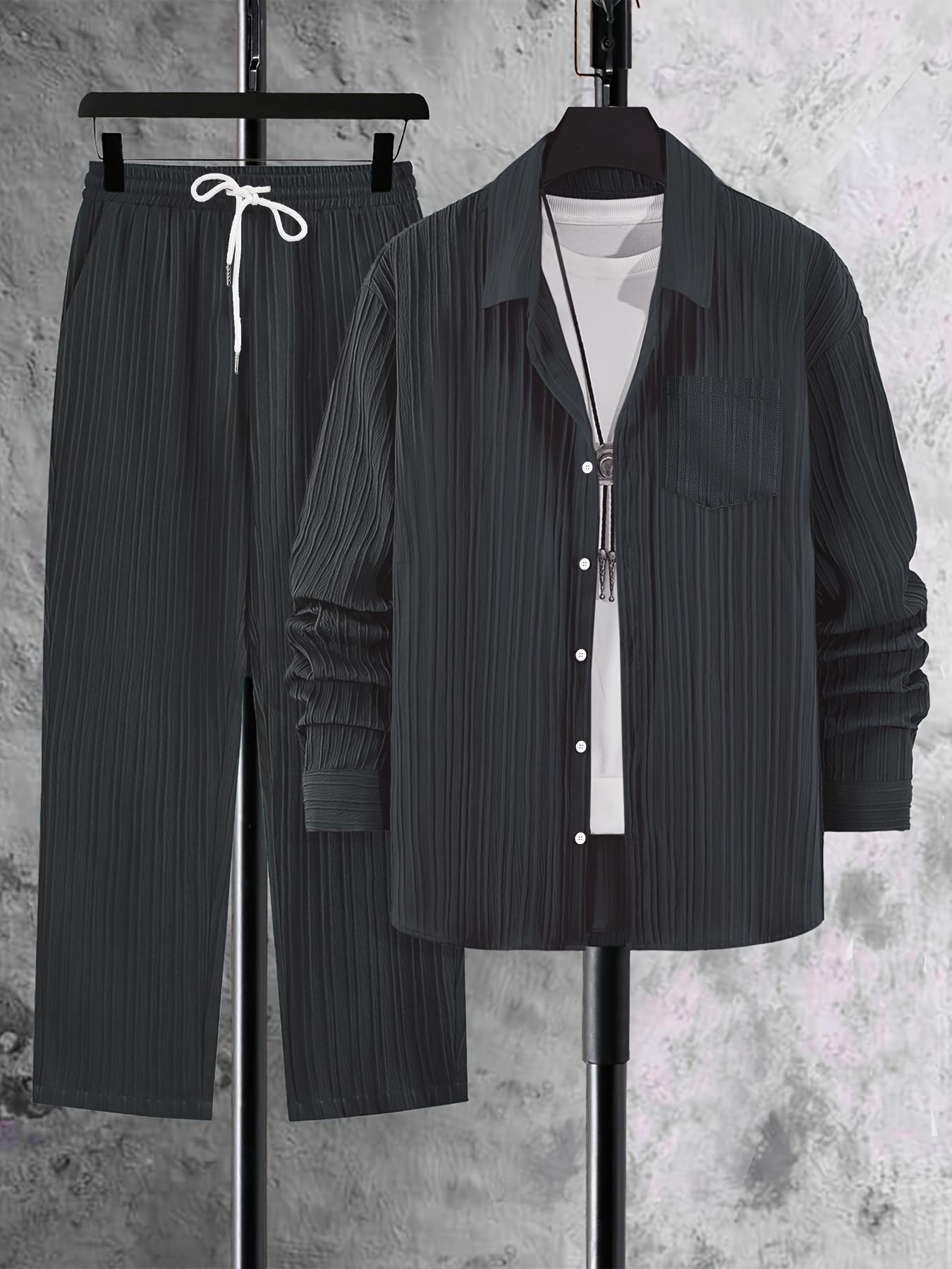 Men‘s Fashion Casual Shirt  Set 2 Piece Casual Athletic Jogging Long Sleeve Outfits Track Suits For Men Sets