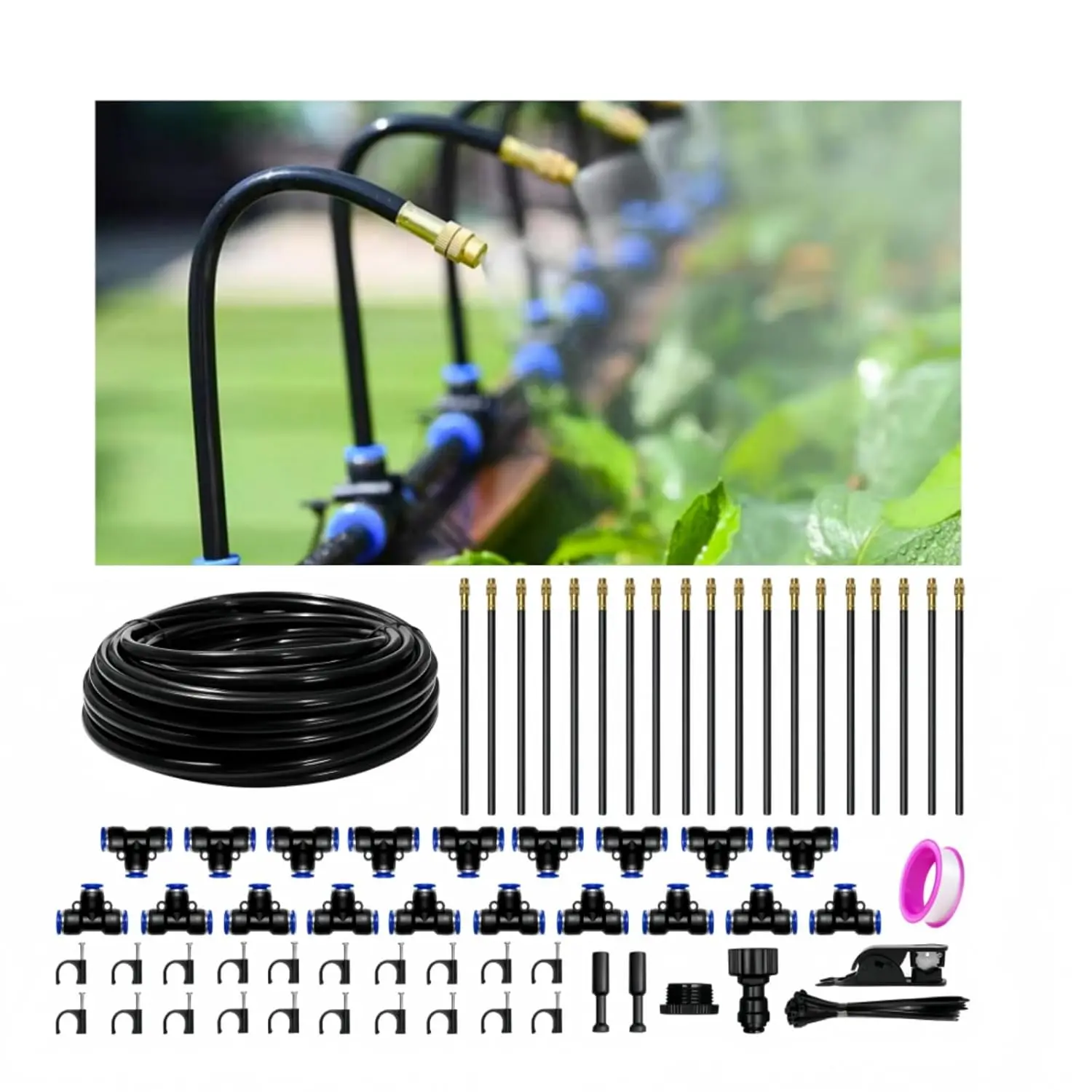 60 Ft Drip Irrigation System for Garden - Drip Irrigation Kit with 19 360?Adjustable Copper Nozzles Hose, Automatic Atomizing  Watering Sprinkler System for Yard, Lawn, Greenhouse, Potted