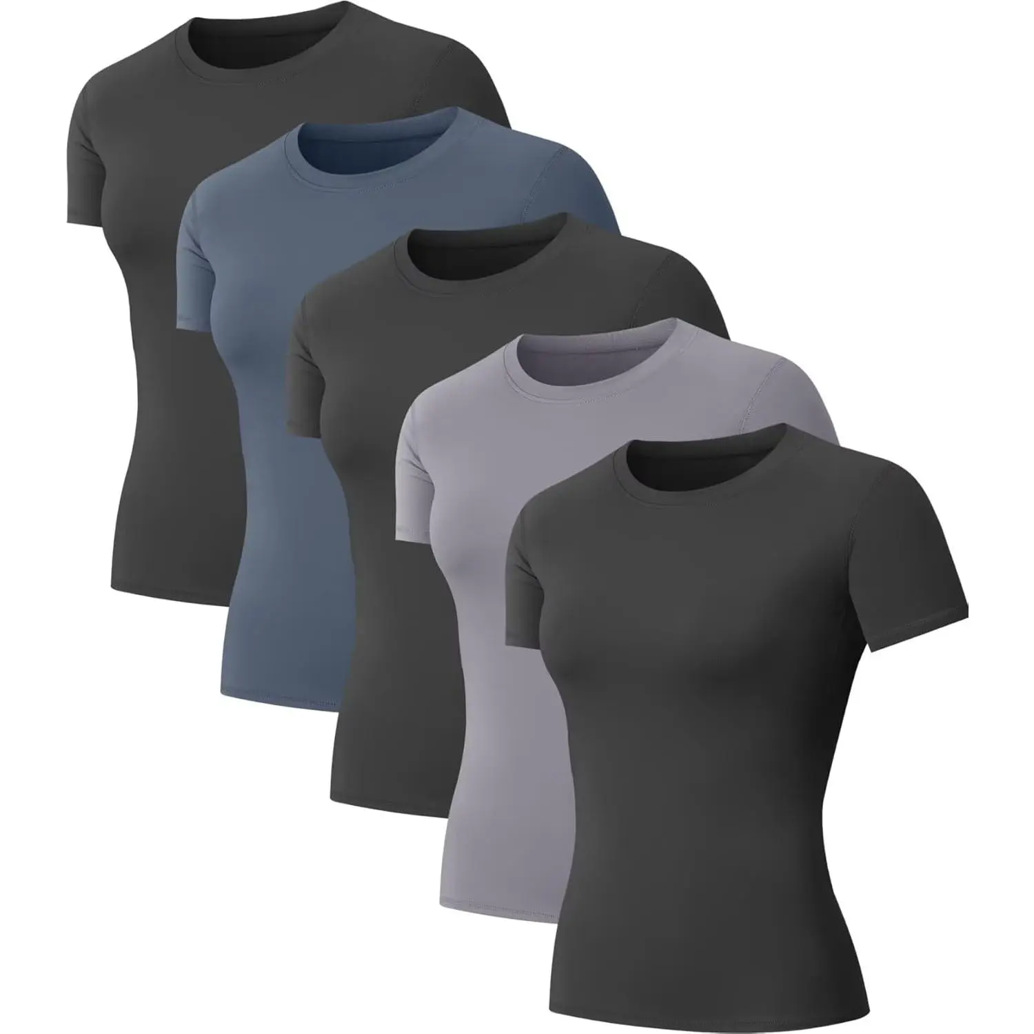 5-Pack Women’s Compression Shirts – Short Sleeve Workout Tops Quick Dry Athletic Baselayer for Gym, Yoga & Running Training