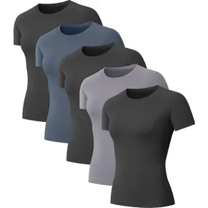 5-Pack Women’s Compression Shirts – Short Sleeve Workout Tops Quick Dry Athletic Baselayer for Gym, Yoga & Running Training