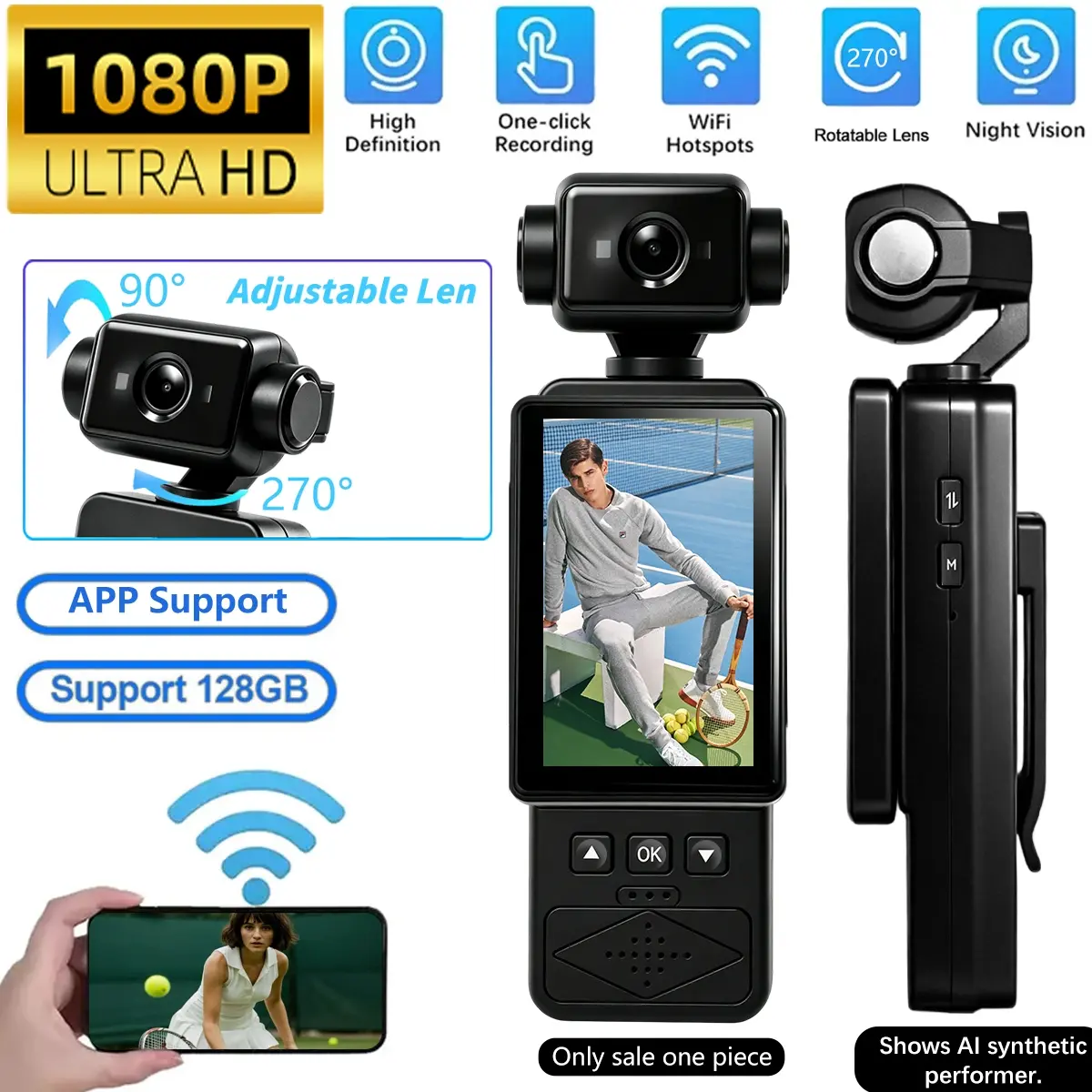 vlogging camera,Rotatable camera,handheld camera,camera for vlogging,Loop recording feature,Supports Wi-Fi connection,suitable for Vlog, travel, and outdoor sports