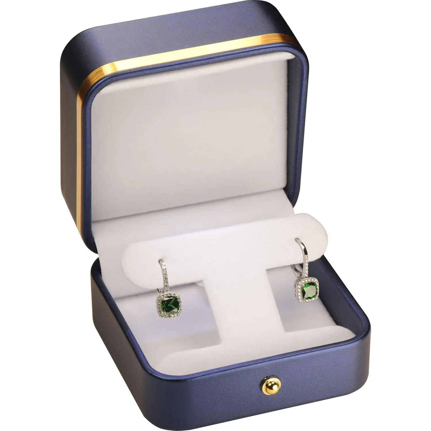 T Style Earring  Box for Dangling, Hoop and Leverback Earrings Luxury PU Leather Material Multiple Use Necklace Earring Storage Box with  Trim  Button Decoration for Women Men (1, Blue)