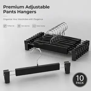 10-Pack Adjustable Pants Hangers - Non-Slip Clips, Space-Saving Velvet Hangers for Skirts, Jeans & Trousers, Premium Wardrobe Organizers