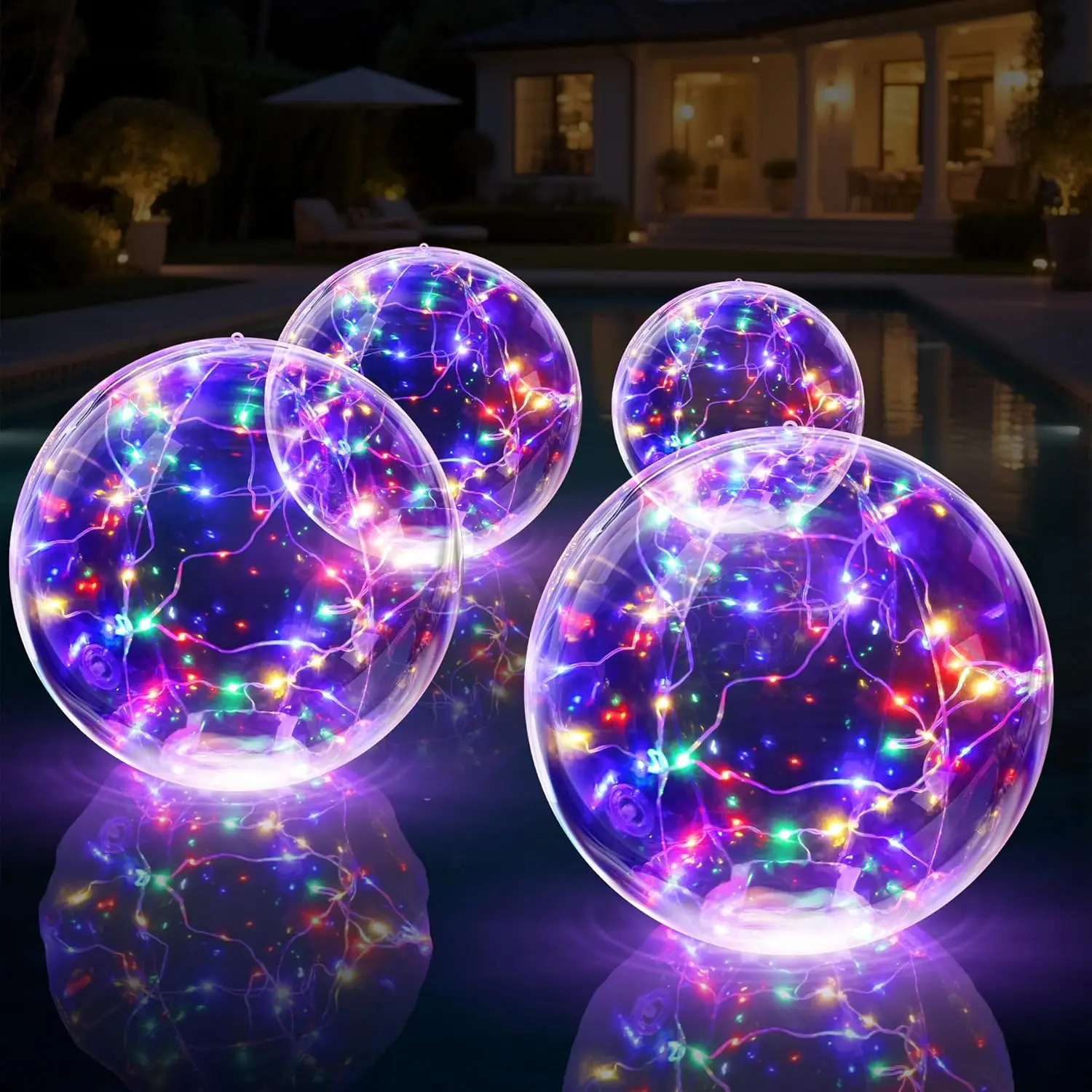 14 Inch Colorful Solar Floating Pool Light Balls - IP68 Waterproof Inflatable Glow Globe for Swimming Pool Pond Outdoor Decor (4 Pack)