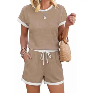 Women Waffle Rompers for Summer Casual Shorts Overalls Adjustable Drawstring Waist Jumpsuits One Piece Outfits(Gift)