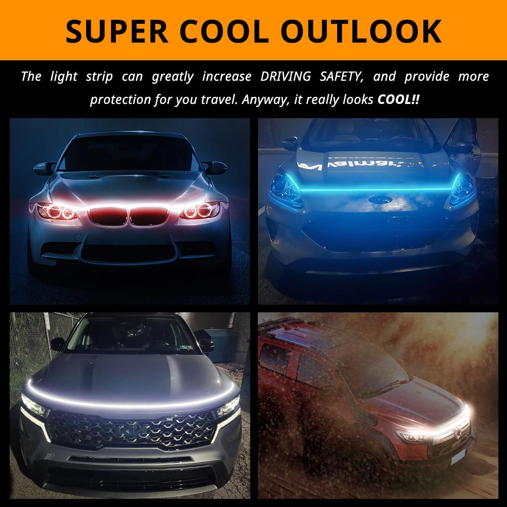 Car Hood Light Strip, Dynamic Scan Start Up LED Car Hood Light Strip, Waterproof Flexible Car Light Strip, Universal Car Accessories